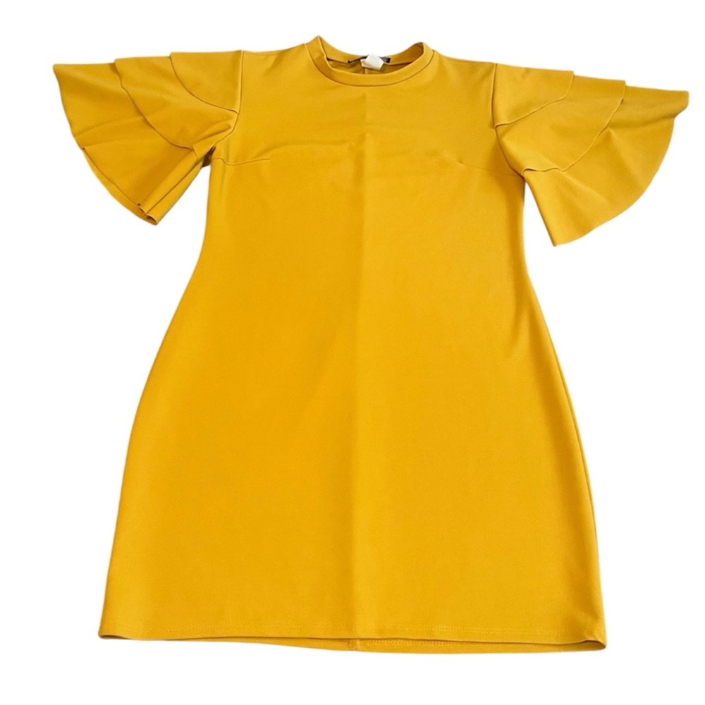 Touch me mustard yellow Layered Flare Sleeve bodycon dress size L